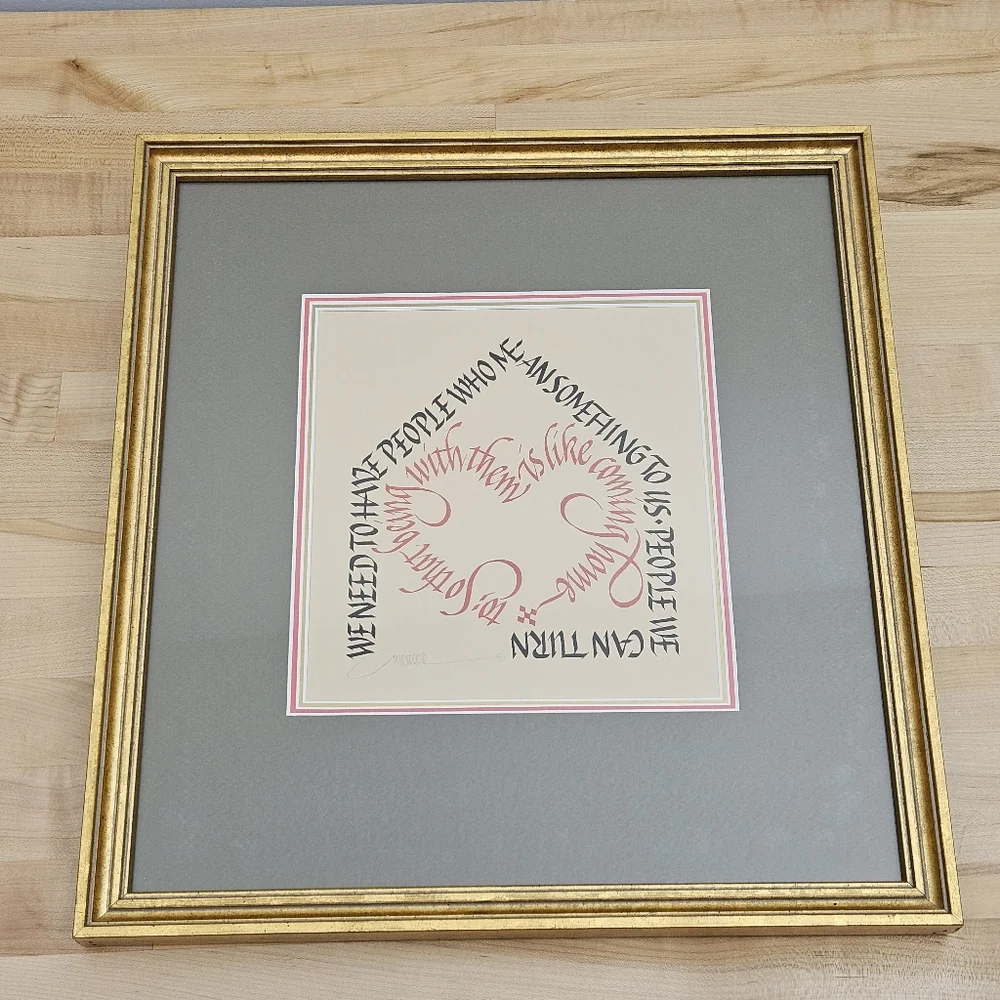 Vintage Gold FRAMED MICHAEL PODESTA Signed Calligraphy Art Quote Hand Lettered - Picture 1 of 11